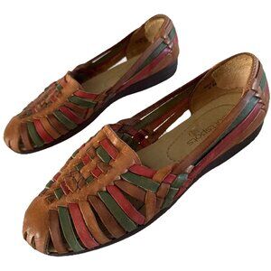 Vintage Real Leather Flat Sandals Women’s Size 6M Multicolor Gladiator Strappy